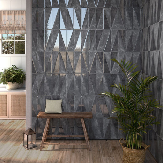 Prezza Noir Diagonal Decor Matt & Glossy Porcelain Brick Tile 100x300mm