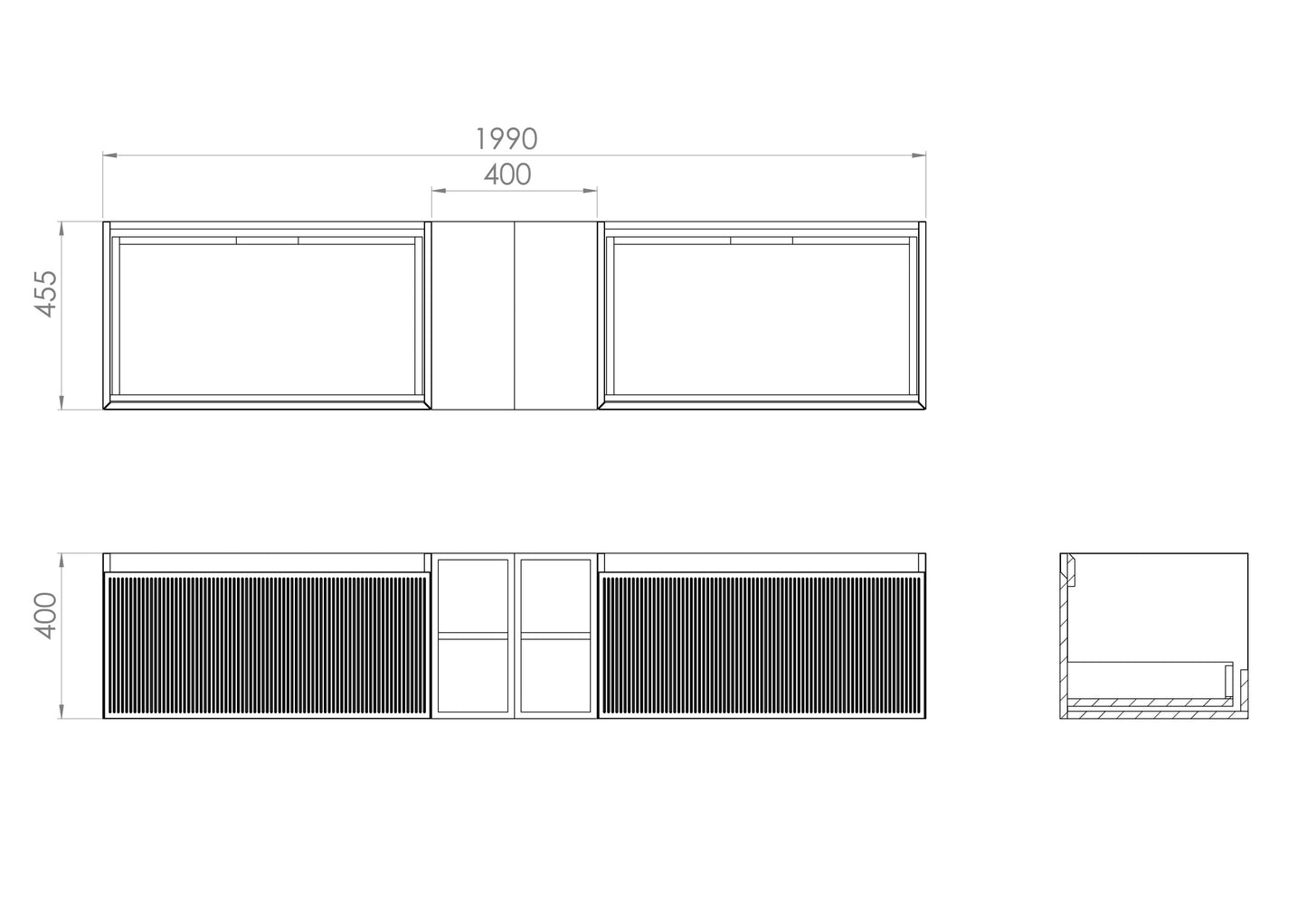 Saneux MONUMENT 200cm Kit  - 2 x 80cm 1 Drawer wall mounted unit, 2 x 20cm Spacers & 200cm Countertop - Matte Black