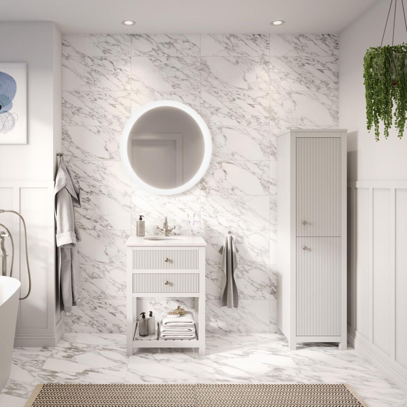 Addison Ribbed White Floor Standing Vanity Unit 600mm