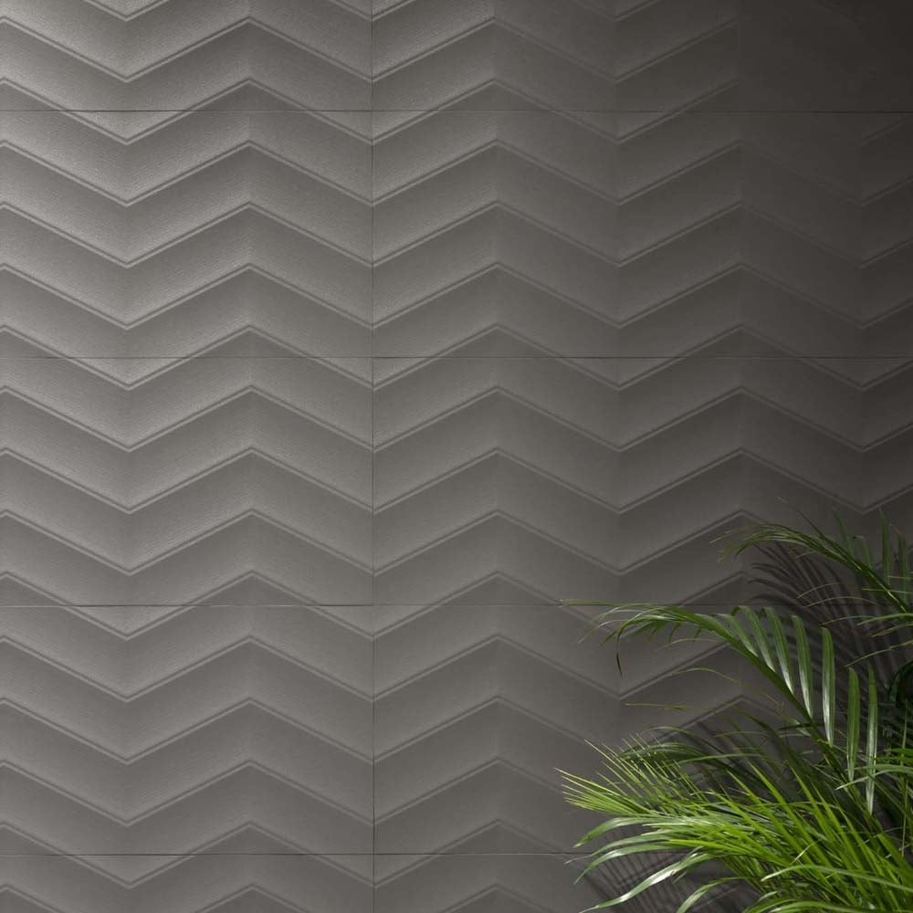Clearance Tiles Lakehouse Grey Chevron Matt Ceramic Tile 1000x333mm